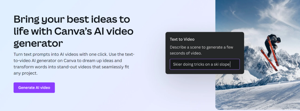 Canva ai video generator from text screenshot