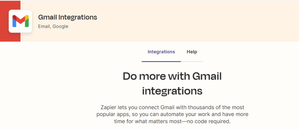 Zapier landing page for Gmail integration