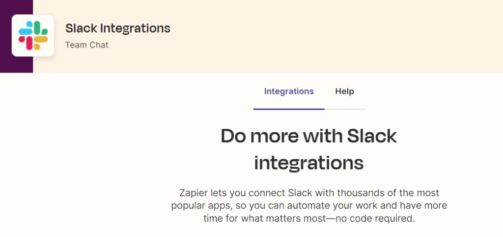Zapier landing page for slack integration