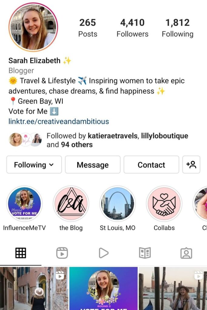 Instagram profile optimization example