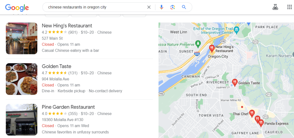 Google local search result example