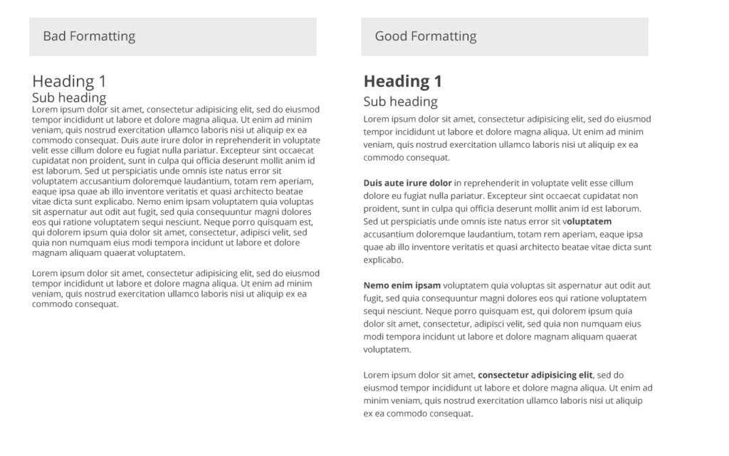 good vs. bad content formatting for the web