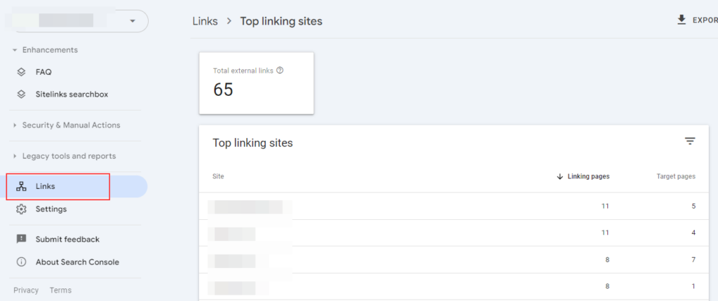 links in Google search console