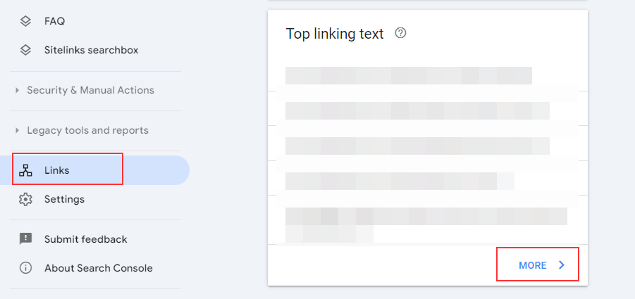 top linking text in Google search console