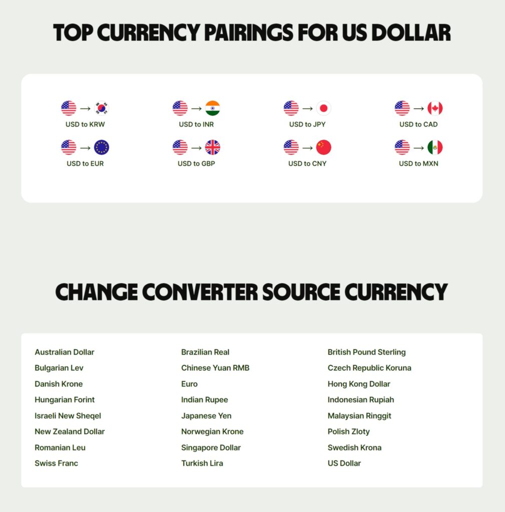 Wise currency conversion page example