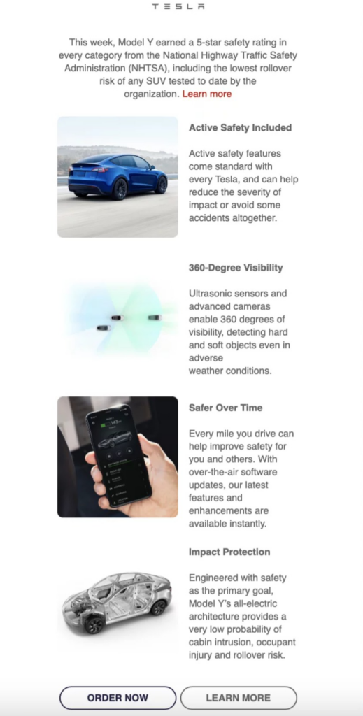 Tesla product messaging example