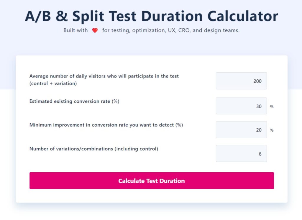 a/b test duration calculator