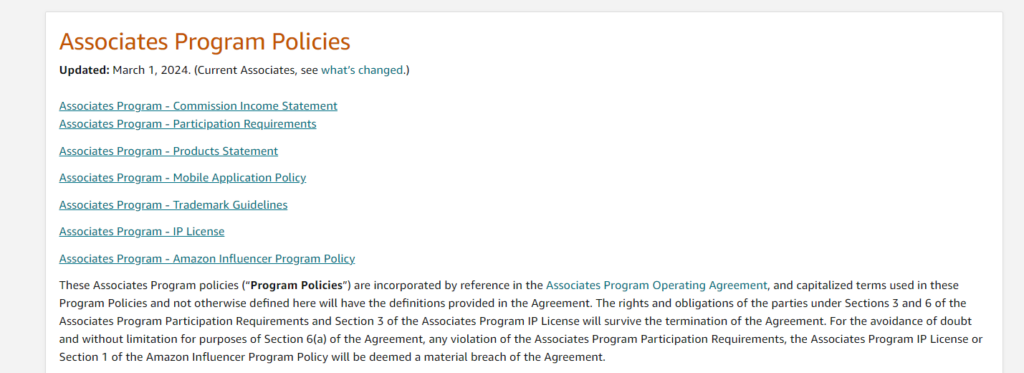 Amazon associate program policies