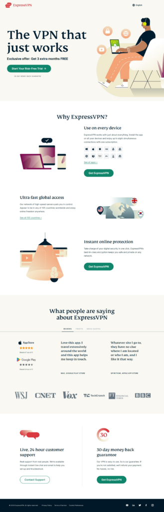 landing page with footer