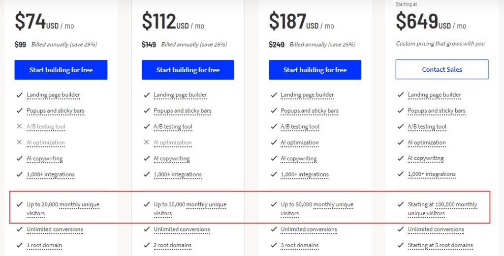 landing page builder pricing