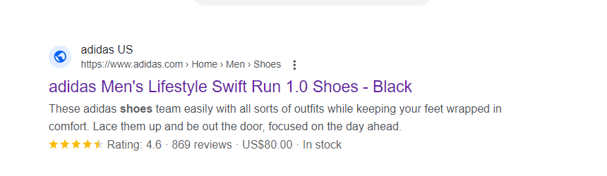 product title in SERPs example