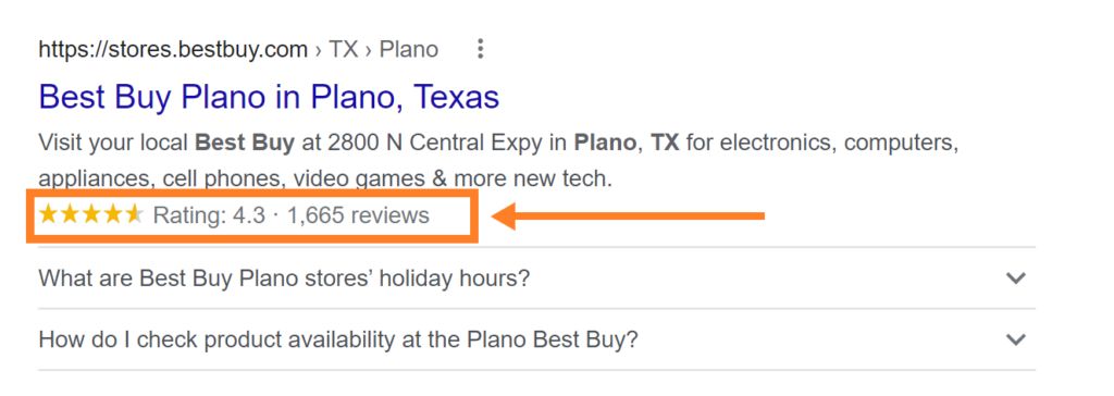 product review schema example in SERPs