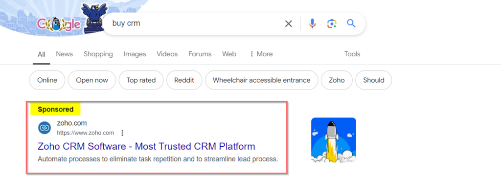 Google search ad example