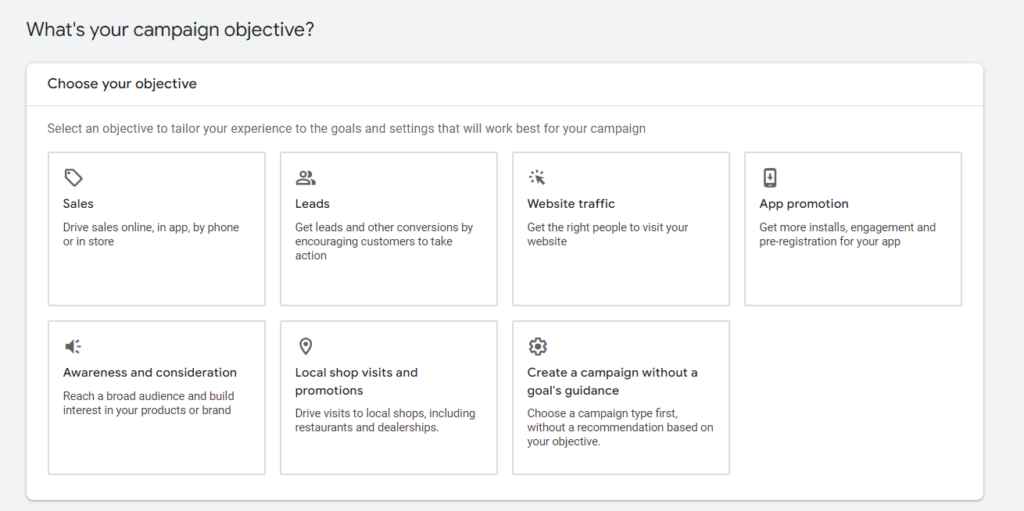 Google ads campaign objectives