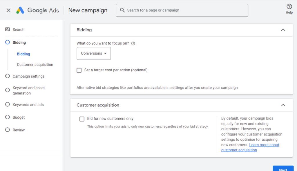 Google ads campaign settings