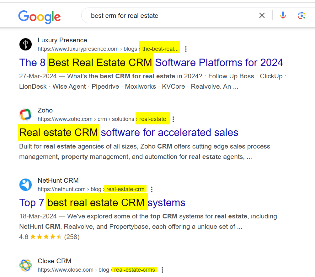 Google SERPs screenshot