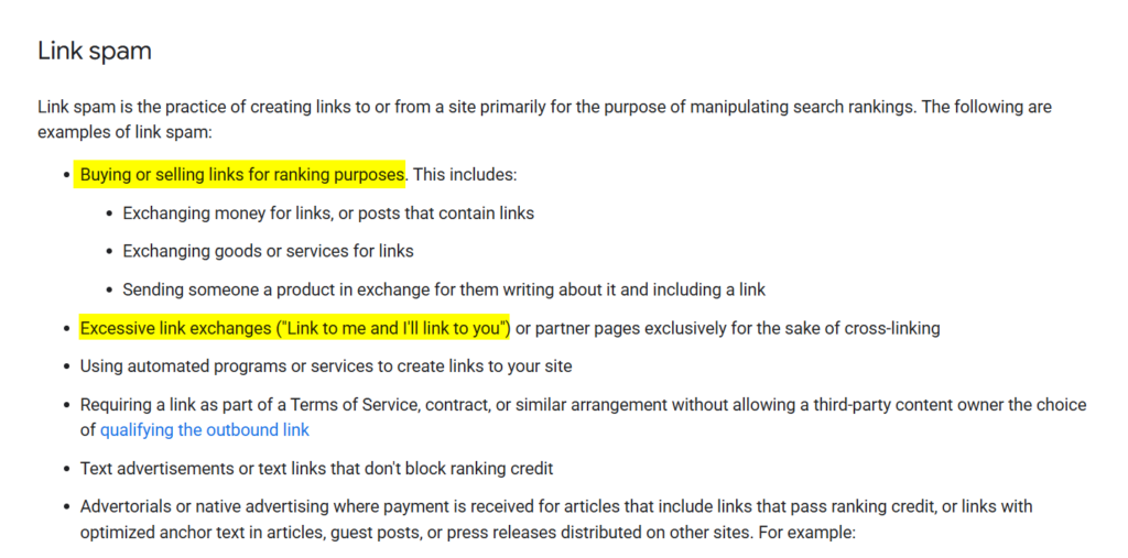 Google link spam policy