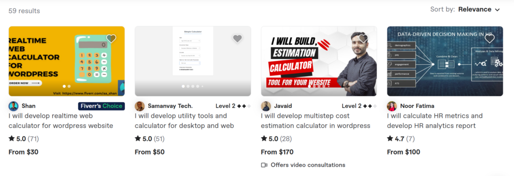 web calculator development on Fiverr