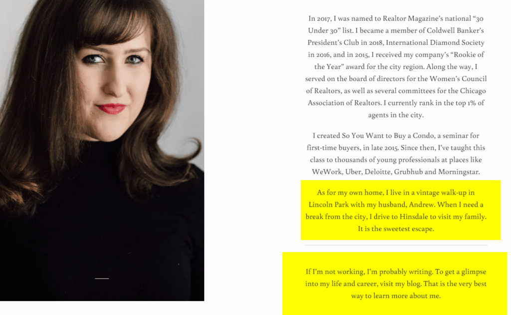 professional bio example with interest and hobbies