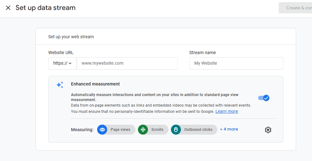 data stream setup in GA4