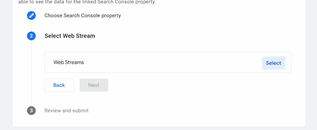 web stream selection in GA4