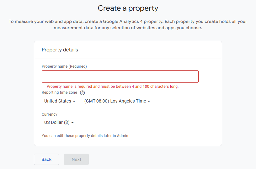 GA4 property creation