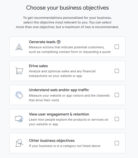 business objectives in GA4