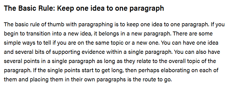 one idea per paragraph