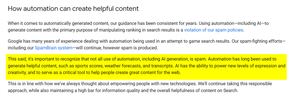 google on AI content